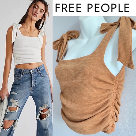 Free People Boulevard Tank in Taupe Tie Bow Shoulder Straps - Picture 1 of 10